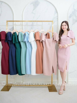 kudapy เดรสสั้นสายเสื้อแต่งโบว์ ผ้ามอสเครป แขนสั้น คอลึก ใส่ออกงาน ใส่ทำงาน สวยดูดี