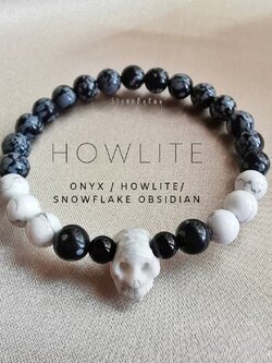 สร้อยข้อมือหินฮาวไลท์,สโนวเฟล็กออปซิเดียน,ออนิค Howlite+Snowflake Obsidian+Onyx