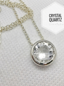 สร้อยคอเงินจี้หินคริสตัลควอตซ์เจียรเหลี่ยม