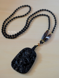 สร้อยคอมงคล108จี้มังกรหินออบซิเดียน