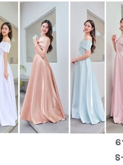 kudapy เดรสยาวเปิดบ่า กระโปรงบาน ทรงสวยเอวสูง ความยาวปิดข้อเท้า ผ้าไม่ยืด มีซับในทั้งตัว