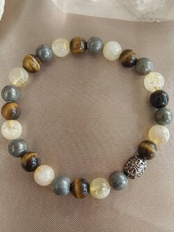 สร้อยข้อมือหินซิทรินร้อยกับไพไรต์และหินตาเสือ