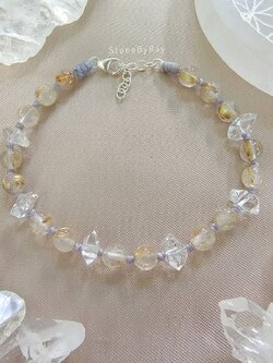 สร้อยข้อมือเชือกถักหินเฮอร์คิเมอร์ไดม่อนกับหินไหมทอง Herkimer Diamond