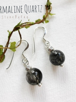 ต่างหูเงินหินไหมดำ