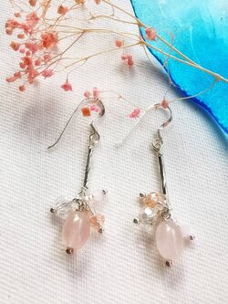 ต่างหูเงินหินโรสควอตซ์ Rose Quartz