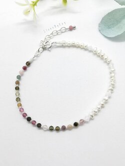 สร้อยข้อมือเงินหินทัวมาลีน+ไข่มุกแท้ Tourmaline+Pearl