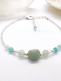 สร้อยข้อมือเงินหินอมาโซไนท์+หยก Amazonite+Jade