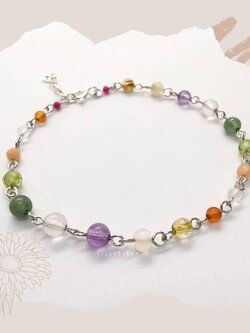 สร้อยข้อมือเงินแท้รวมหินอัญมณี10ชนิด