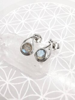 ต่างหูเงินหินลาบราโดไลท์ Labradorite