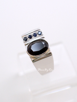 แหวนเงินแท้หินสะเก็ดดาวเจียรเหลี่ยม Tektite