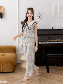 kudapy เซ็ทผ้าทวิตคอปก3ชั้น เสื้อ+กางเกง ใส่เที่ยวออกงาน