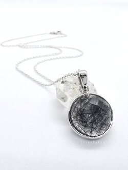 สร้อยคอเงินจี้หินไหมดำ Black Tourmaline Quartz