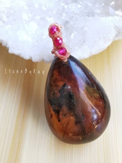 จี้เชือกถักอำพัน+ทับทิม