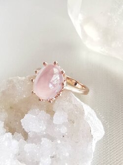 แหวนเงินชุบพิ้งโกล์ดหินโรสควอตซ์ Rose Quartz