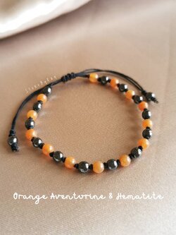 สร้อยข้อมือเชือกถักหินอเวนเจอรีนสีส้ม+เฮมาไทต์