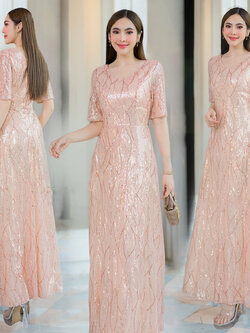 kudapy เดรสยาว เดรสราตรีออกงาน งานปักเลื่อมทั้งตัว ชุดมีซับในและซิปหลังสวมใส่สบาย
