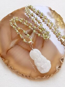 สร้อยคอเพอริดอท+จี้หยกแกะสลักเจ้าแม่กวนอิม