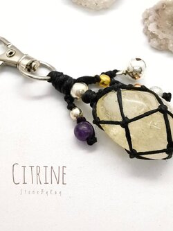 พวงกุญแจเชือกถักกับหินซิทรินขัดเงา Citrine