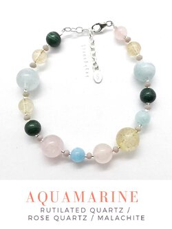 สร้อยข้อมือหินอความารีน,โรสควอตซ์,หินไหมทอง,มาลาไคต์