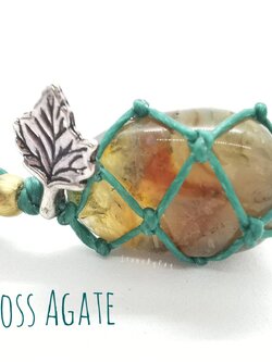 พวงกุญแจเชือกถักหินมอสอาเกต Moss Agate
