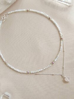 (สร้อยคู่)สร้อยคอเงินจี้หินโรสควอตซ์หัวใจกับสร้อยคอเบริล