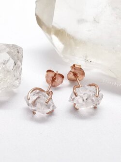 ต่างหูเงินชุบพิ้งโกลด์หินเฮอร์คิเมอร์ไดม่อน Herkimer Diamond