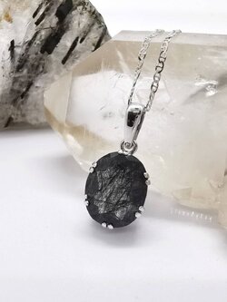 สร้อยคอเงินจี้หินไหมดำ Black Tourmaline Quartz