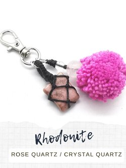 พวงกุญแจหินโรโดไนท์กับโรสควอตซ์ Rhodonite+Rose Quartz