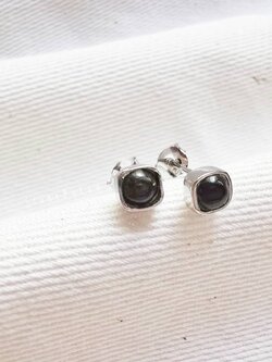 ต่างหูเงินทรงสี่เหลี่ยมดีไซน์กับอุกกาบาตโกปี Gobi Meteorite