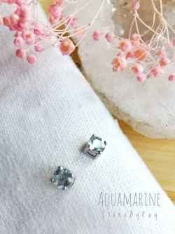 ต่างหูเงินพลอยอความารีน(Minimal Earring)