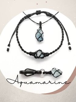 Setสร้อยคอ/สร้อยข้อมือ/พวงกุญแจหินอความารีน Aquamarine