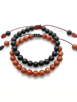 สร้อยข้อมือหินแจสเปอร์แดง+ออบซิเดียน Red Jasper+Obsidian