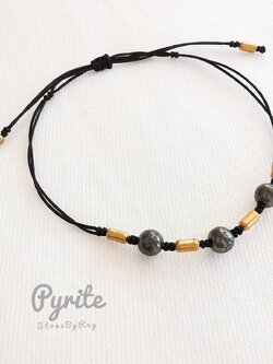 สร้อยข้อมือเชือกถักหินไพไรต์