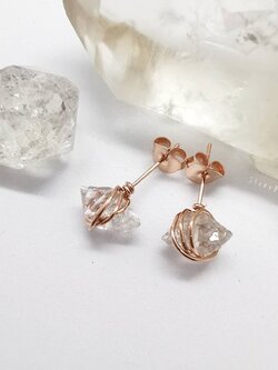 ต่างหูเงินชุบพิ้งโกลด์หินเฮอร์คิเมอร์ไดม่อน Herkimer Diamond