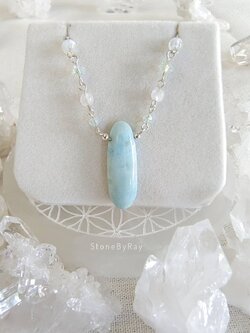 สร้อยคอเงินจี้หินลาริมาร์กับมูนสโตน Larimar