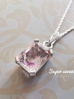 สร้อยคอเงินจี้หินซุปเปอร์เซเว่นเจียรทรงสี่เหลี่ยม