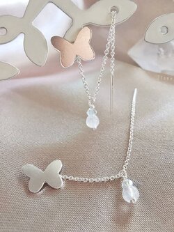 ต่างหูเงินหินเรนโบว์มูนสโตน (Rainbow Moonstone)