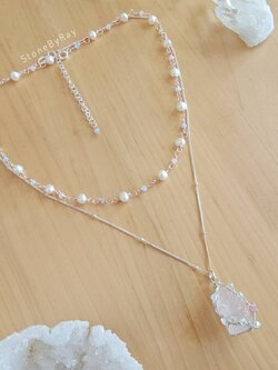 (สร้อยคู่)สร้อยคอเงินจี้พระพิฆเนศหินโรสควอตซ์กับสร้อยคอไข่มุกแท้