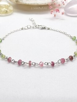สร้อยข้อมือเงินหินทัวมาลีน+เพอริดอท Tourmaline+Peridot