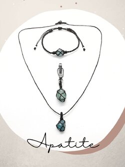 Setสร้อยคอ/สร้อยข้อมือ/พวงกุญแจหินอพาไทต์ Apatite