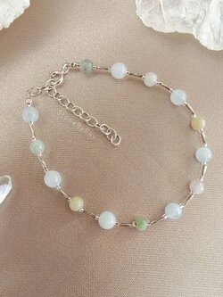 สร้อยข้อมือเงินหินหยกกับอความารีน (Jade+Aquamarine)