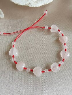 สร้อยข้อมือเชือกถักหินโรสควอตซ์รูปหัวใจ