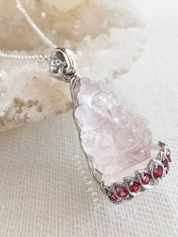 สร้อยคอเงินจี้พระพิฆเนศหินโรสควอตซ์