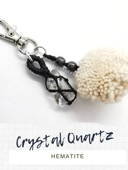 พวงกุญแจเชือกถักหินคริสตัลควอตซ์และเฮมาไทต์ Crystal Quartz+Hematite