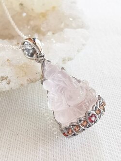 สร้อยคอเงินจี้พระพิฆเนศหินโรสควอตซ์