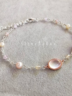 สร้อยข้อมือเงินหินโรสควอตซ์+มุกแท้