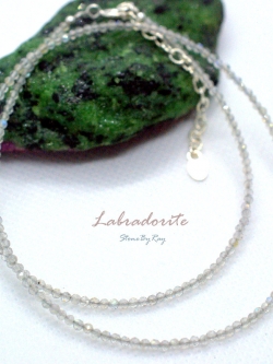สร้อยคอหินลาบราโดไลท์เจียรเหลี่ยม