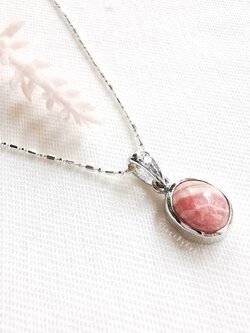 สร้อยคอเงินจี้หินโรโดโครไซต์Rhodochrosite