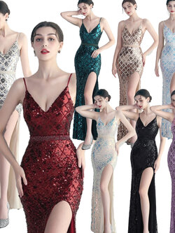 kudapy ชุดราตรีสายเดี่ยวปักเลื่อมเพชร สีทองโรสโกลด์,สีเขียวเข้ม,สีแดงเบอร์กันดี,สีทองแชมเปญ,สีขาวมุก,สีดำ,สีครีม,สีเงิน,สีม่วง