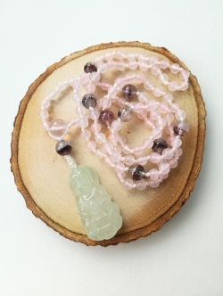 เจ้าแม่กวนอิมหยก+สร้อยคอโรสควอตซ์